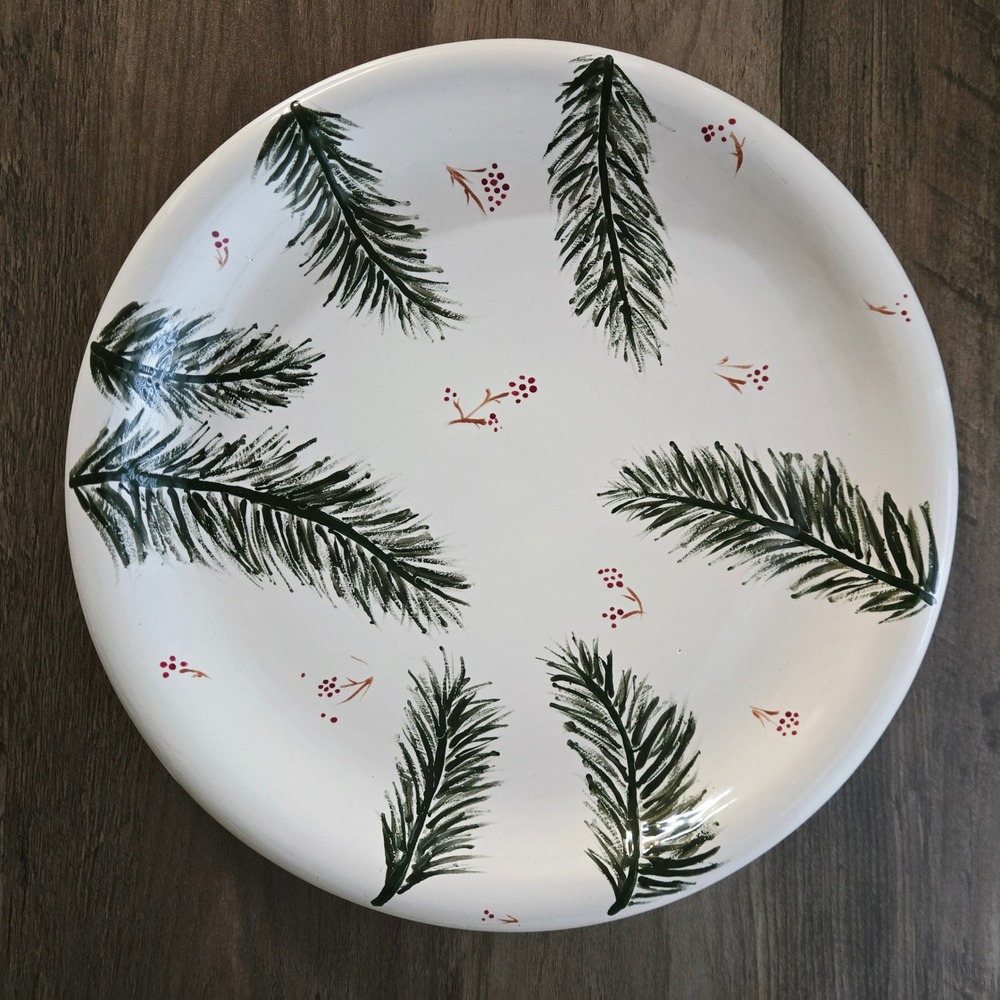Hand Painted Ceramic Plate Pine Branches Berries Mauri 97 Christmas Holiday Dish